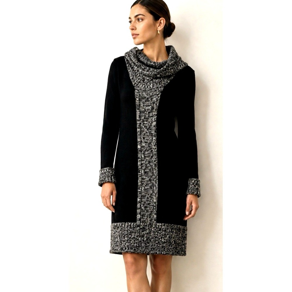 Blu Sage Womens Cowl Neck Cable Knit Sweater Dress Size L Preppy Minimalist